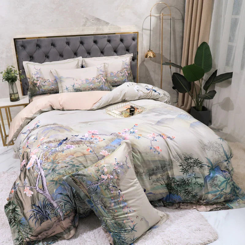 Juego de cama de lujo de 4 piezas en 100 % algodón egipcio de 600 hilos